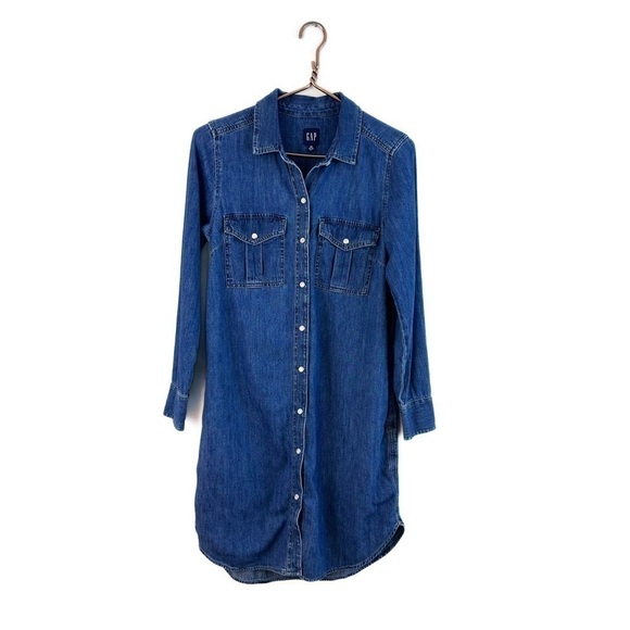 Gap Denim Western Pearl Snap Shirtdress Dress Blue Womens Size XS Petite - Picture 1 of 6